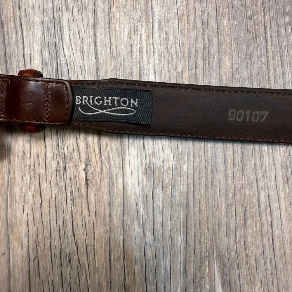 Brighton Brown Leather Woven Inset Americana Western Belt Silver Buckle‎ 42